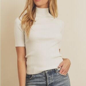 White Ribbed Turtleneck Top